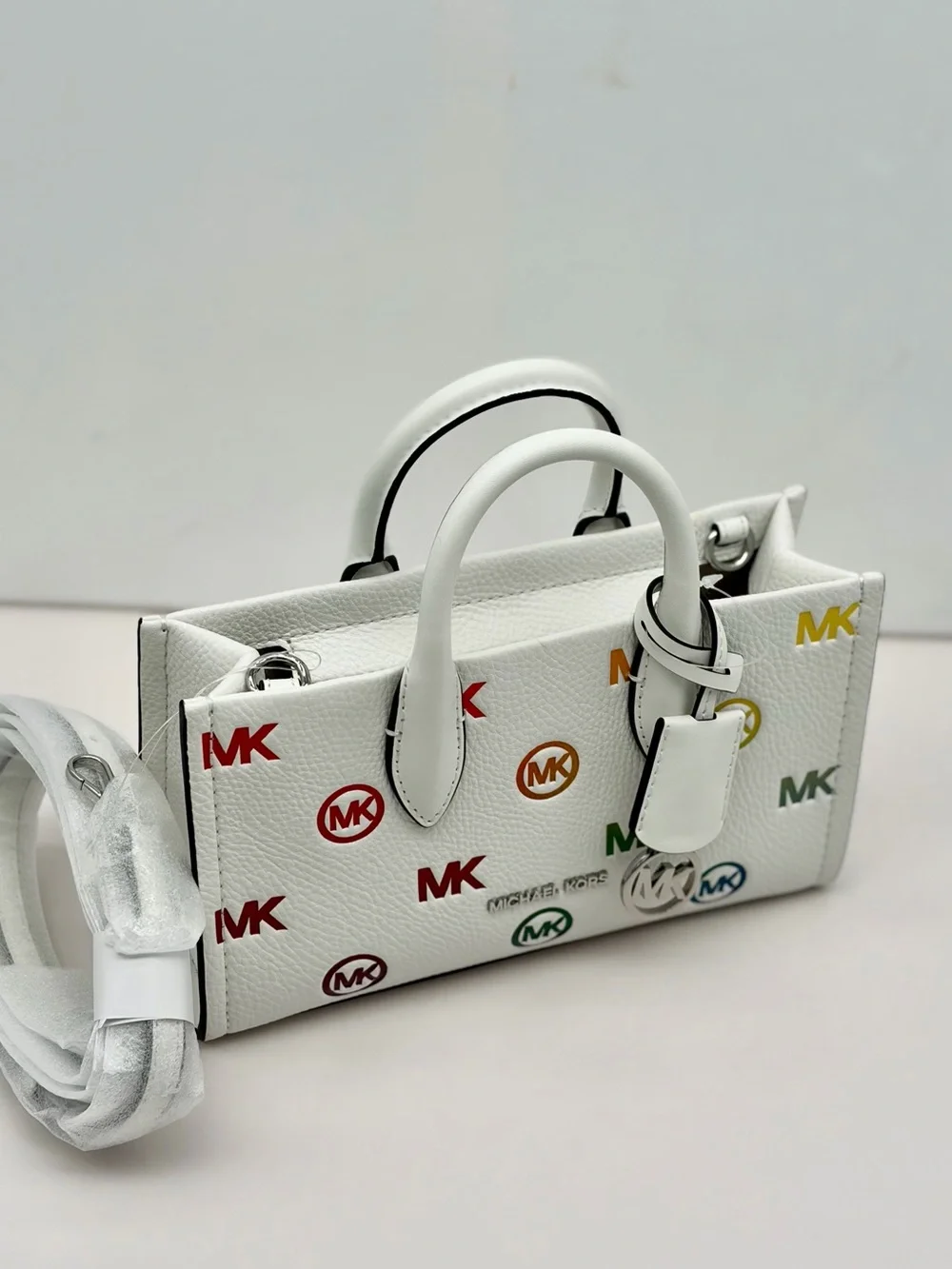 Michael Kors Small Mirella Rainbow satchel Crossbody Optic White